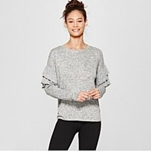 Xhilaration Gray Long Ruffle Sleeve Shirt